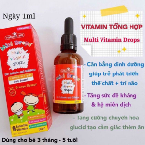 VITAMIN TỔNG HỢP NATURES AID MINI DROPS MULTIVITAMIN, ANH TĂNG ĐỀ KHÁNG CHO BÉ 3M+ đến 5 tuổi