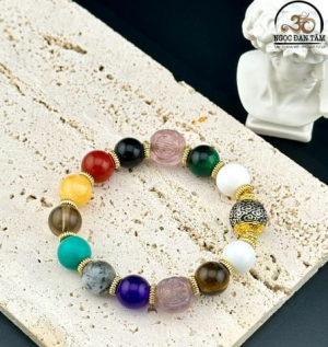 Vòng Tay Đá Phong Thủy Đa Sắc Phối Charm