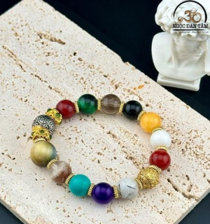 Vòng Tay Đá Phong Thủy Đa Sắc Phối Charm