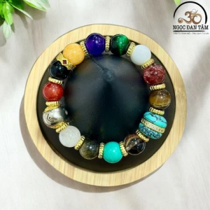 Vòng Tay Đá Phong Thủy Đa Sắc Phối Charm Đá Lam Ngọc