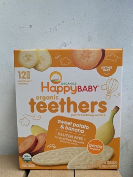 BÁNH GẠO ĂN DẶM HAPPYBABY ORGANIC TEETHERS SWEET POTATO & BANANA MÀU CAM 48G (HỘP)