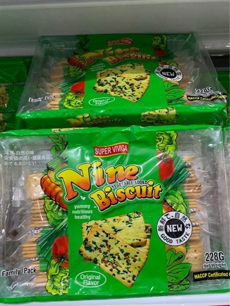 BÁNH NINE BISCUIT 9 LOẠI RAU CỦ 228GR MÀU XANH + HỒNG (GÓI)