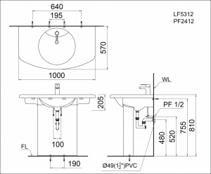 Lavabo Treo Tường Ceasar - LF5314 + PF2414